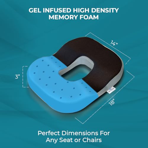 Image of WELLGIVER Orthopaedic Gel Foam Donut Pro Ring Pillow Coccyx Seat Cushion Piles Haemorrhoid Tailbone Pain Fistula Prostate Post Natal Pain Relief | 18 x 14 x 3 Inch | Premium Air Mesh Removable Cover