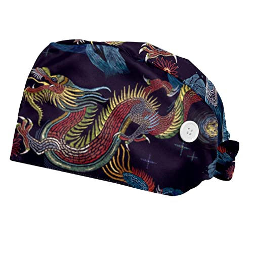 Chapeaux bouffants JDEZ anti-transpiration : casquettes de travail ajustables à motif dragon