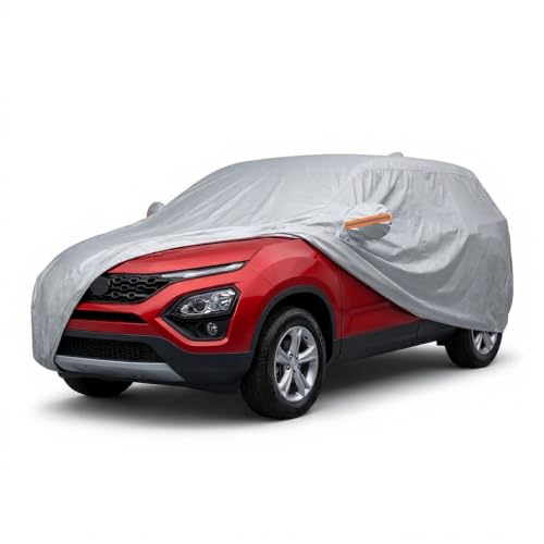 Image of myTVS 100% Waterproof Car Body Cover for Tata Harrier - Custom-Fit, Double-Layer, UV & Dust Proof, Mirror Pockets & Elastic Clip Lock (CSK 10A)
