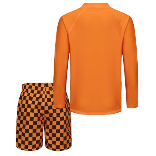 Image of Boys Two Piece Rash Guard Swimsuits Set with Swim Trunk Kids Long Sleeve Bathing Suit Swimwear Set