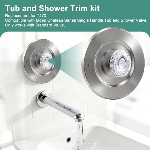 Image of T470 Shower Trim Kit, Compatible with Moen Chateau Shower Trim Kit, Single-Handle Tub /Shower Valve Trim, Includes Escutcheon, Tubes, Screws and Shower Handle (Brushed Nickel)