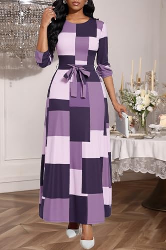 Image of BubFee Long Dress for Women Casual Long Sleeve Dresses Maxi Dress Empire Waist Loose with Belt