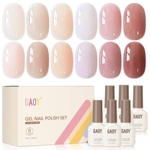 GAOY Wonder Color Gel Nail Polish, Jelly Red Green Brown Yellow Hot Pink Colors Sheer Gel Polish Kit for Salon Manicure and Nail Art DIY at Home 0.22 fl.oz