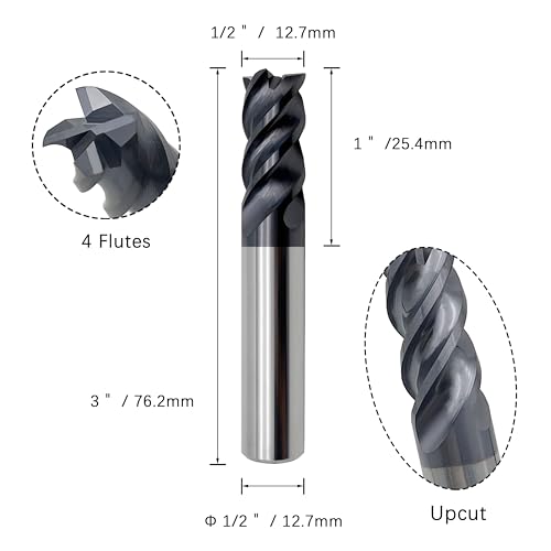 Image of Carbide Square End Mill - 4 Flute - 1 /2 inch 4T (1 Piece, 1 /2 inch) - for Milling Alloy Steels, Hardened Steel, Metal & More - Mill Bits Sets for DIYers & Professionals by LU&MN