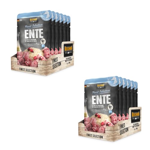 Belcando Finest Selection Adult Ente mit Reis und Preiselbeeren | Doppelpack | 2 x 6 x 300 g | Feuchtnahrung für Sensible oder wählerische Hunde | Praktischen Einzelportionen