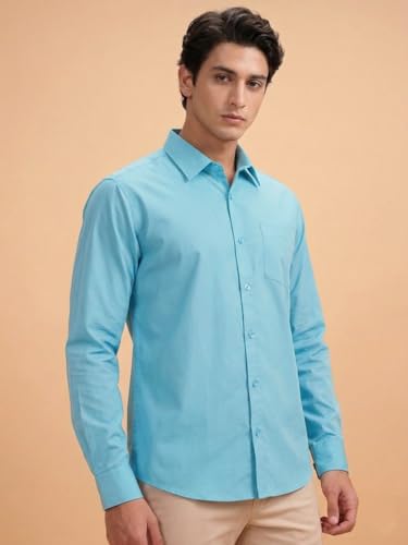 Image of Cozytton Men's Pure Cotton Solid Stylish Casual & Formal Wear Shirt | Stylish Regular Fit Full Sleeve Comfortable Office Party Trendy Shirt - Multi Color