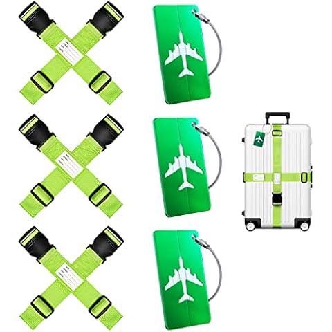 6 suitcase straps + 3 luggage tags for suitcases,personalised luggage straps for suitcases,suitcase belts luggage straps with suitcase tags,luggage belt,suitcase belt,case straps (green) Cover