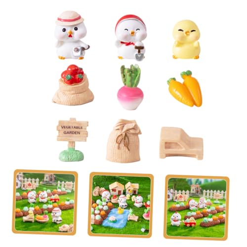 Bricolage mousse jardinage figurines de poulet miniatures et petits légumes rustiques, lot de 9 - 5