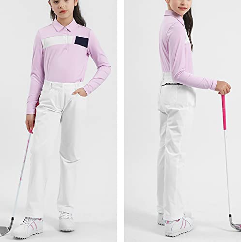Rayuwen Camisa polo de golfe macia para 6-16 anos, elástica, de manga comprida, esportiva, com lapel