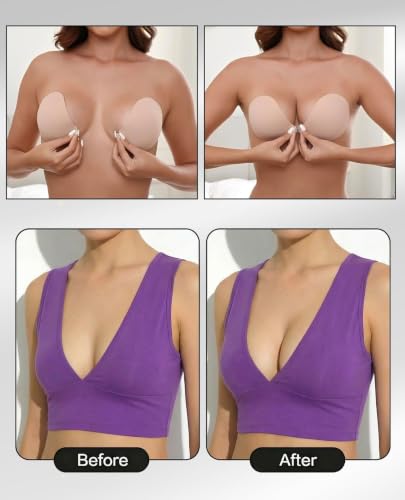 Image of PINQ POLKA Adhesive Stick on Bra for Backless Dress, Strapless Silicone Seamless Invisible Cleavage Bra, Sweatproof Non-Slip, No Visible Straps or Lines