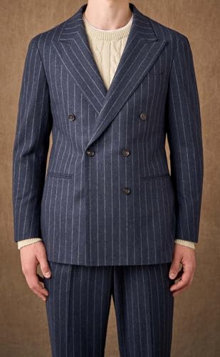 VENNYNG Men's Striped Two-Piece Suit Thick Double Breasted Blazer and Pant Set Wedding Groom Tuxedo4