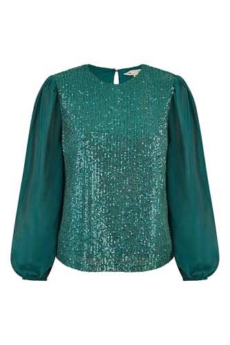 Image of Yumi Green Sequin Top with Sheer Sleeves 16 Green