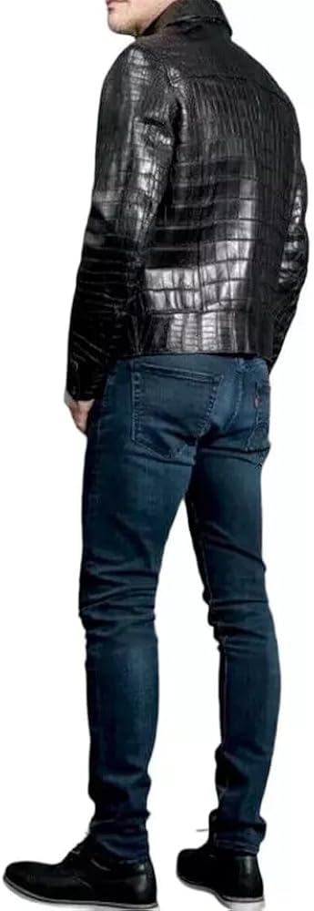 Mens Real Leather Crocodile Embossed Jacket (US, Alpha, 3X-Small Mens Real Leather Crocodile Embossed Jacket (US, Alpha, 3X-Small