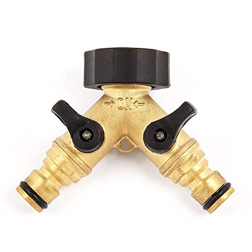Nez Raccord Double de Robinet de Jardin avec Vannes - Embout Double Mâles - Idéal pour votre tuyau d'arrosage - Laiton Cover