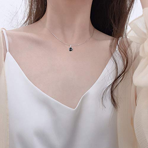 I Love You Necklace 100 Languages 925 Sterling Silver Projection on Round Onyx Pendant Memory Collarbone Necklace Projection Gifts For Her Wife Girlfriend Birthday Gift (Photo Projection)2
