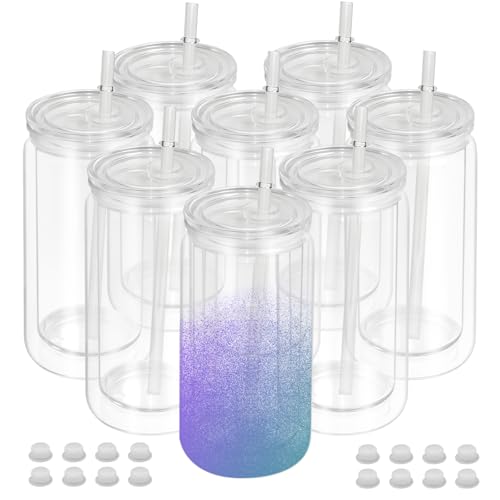 8 PCS Plastic Snow Globe Tumbler,16Oz Pre-Drilled Double Wall Snowglobe Cup