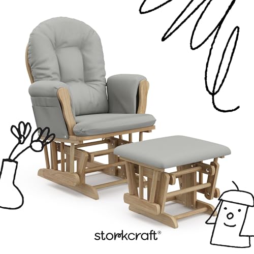 Image of Storkcraft Premium Hoop Glider & Ottoman (Natural /Light Gray) - GREENGUARD Gold Certified Nursery Glider, Solid Wood Craftsmanship, Smooth-Gliding Nursery Chair and Ottoman, Award-Winning