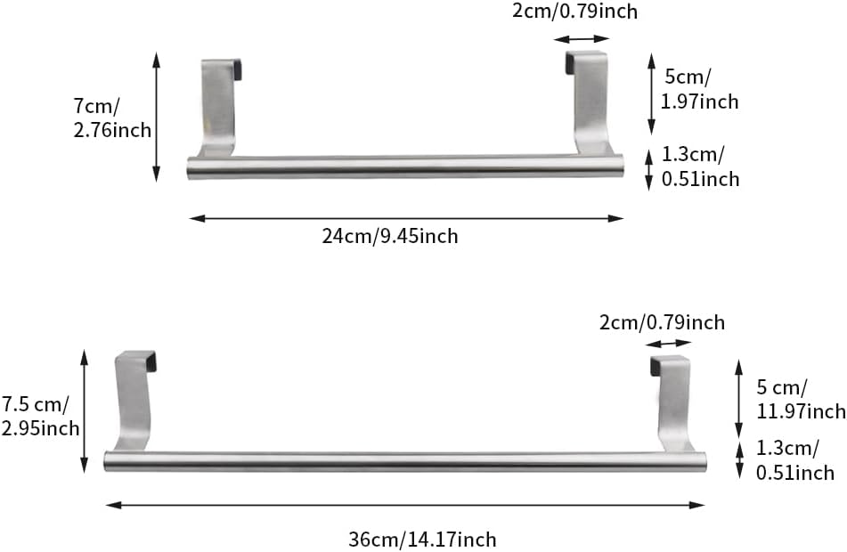2 Pieces Towel Bar, Stainless Steel Towel Hanger Kitchen Cabinet Towel Rack, Over Door Towel Rack Bar Holders(Color:S,2pcs)