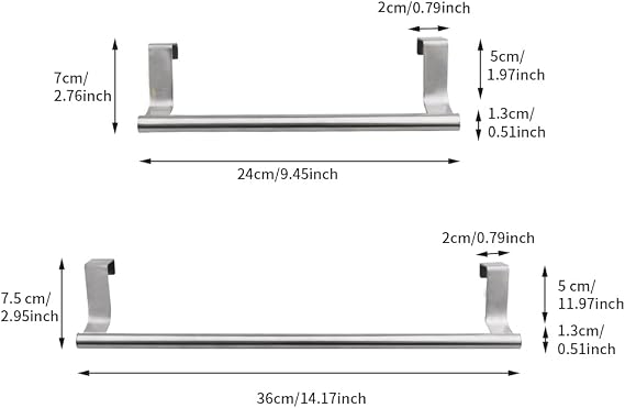 2 Pack Towel Bar, Stainless Steel Over Door Towel Rack for Kitchen Cabinet