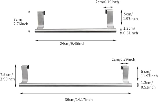 2 Pack Towel Bar, Stainless Steel Over Door Towel Rack for Kitchen Cabinet