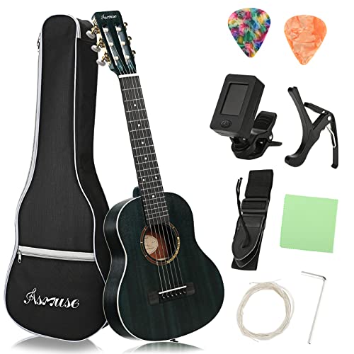 Asmuse 30" Classical Guitar, Soild Wood Beginner Acoustic Guitar Kit With Gig Bag, Extra Strings, Strap, Picks, Tuner (Blue) #TOP18