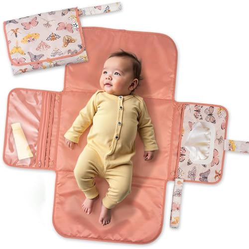 Image of Tiny Twinkle Portable Diaper Changing Pad-Foldable Waterproof Changing Mat&Portable Changing Pad for Travel,Baby Changing Station with Smart Wipes Pocket&Storage (Flutter)