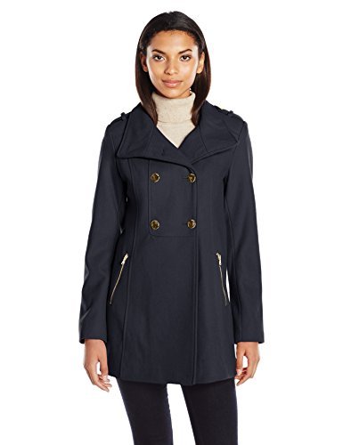GUESS Women's Melton Wool Military A Line Coat, Navy, X-Large