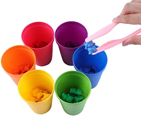Miumiu Rainbow Counting Bears, 71pcs Colorful Counting Bears Set with Matching Sorting Cups, Bear Counters and Dice Math Toddler Games Montessori Rainbow Matching Game Educational Color Sorting Toys