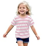 Boys Girls Striped Shirts Cotton Rainbow Shirt Toddler Kids Short Sleeve Crew Neck Summer Trendy (Pink, 12-18 Months)