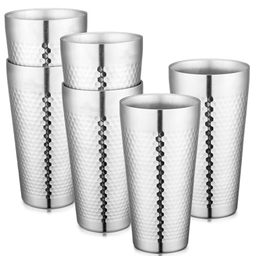 Beasea Stainless Steel Cups 19 oz, 6 Pack Large 18.6oz 550ml Stainless Steel Drinking Cups Water Tumbler Stackable Double Wall Insulated Individual Metal Pint Glasses Tin for Home Party Camping