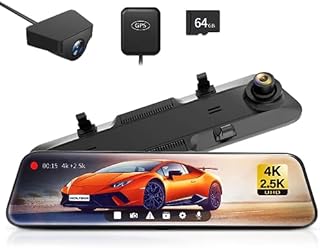 WOLFBOX Dashcam 4K + 2,5K für Rückspiegel: Front- und Rückspiegel Dashcam für Auto mit 12 Zoll Bildschirm, WDR Kamera, Nachtsicht, 64GB Karte und gratis GPS