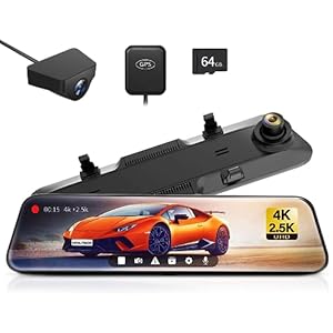 WOLFBOX G900 Rear View Mirror Camera, Mirror Dash Cam 4K Front and 2.5K Rear, Smart Full 12ââ Touch Screen, Backup Camera for Car, GPS, WDR, Night Vision, Included 64GB Card