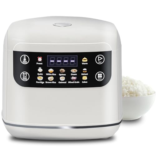 Image of Portable Digital Rice Cooker, 6-Cup (Uncooked) /12-Cup (Cooked) Small Rice Maker with Steaming Basket, Mini Rice Cooker with 2L Removable Nonstick Inner Pot, 10 Menu Options, Auto Keep Warm, 24 Hour Delay Timer, White