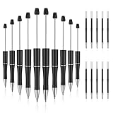 TIESOME 10 Pcs Plastic Beadable Pen, Bead Ballpoint Pen with 10 Refills Assorted Bead Pen for DIY Bl