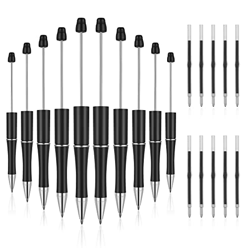 Tiesome 10 Pcs Plastic Beadable Pen, Bead Ballpoint Pen With 10 Refills Assorted Bead Pen For Diy Black Ink Rollerball Pen For Kids Students Gift Office School Supplies #TOP7