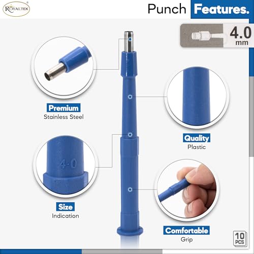 Scientific Labwares Disposable Punch Biopsy with Protective Cap, 4.0mm, Sterile, Single Punch Blade, Indivdually Packed (Box of 10)