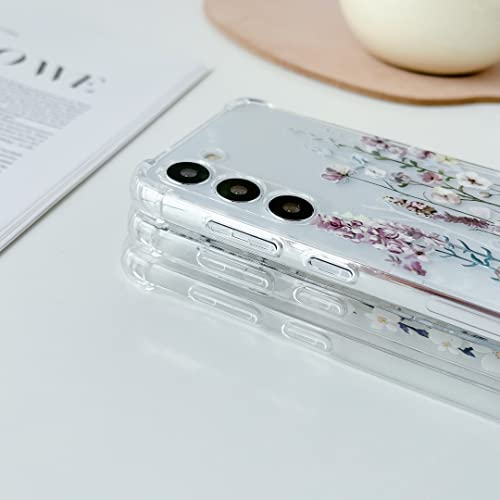 Defbsc Soft Case Compatible With Samsung Galaxy S23, Clear Floral Flower Pattern Print Design Flexible Tpu Shockproof Cover For Women Girls,Flower Protective Phone Case, Purple Peony #TOP2