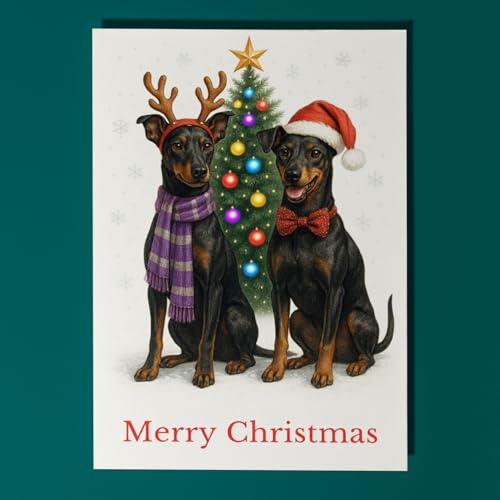 Dog Breeds Collection - Fluffy Christmas Crew Collection - Manchester Terrier Dogs Duo - Merry Christmas Card - Funny Animal - Premium Greeting Card & Envelope - Personalised card - Friends Family