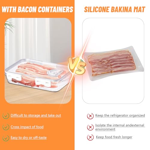 2Pack Cheese Container for Fridge, Bacon Keeper Container,Deli Meat Container for Fridge,Lunch Meat Storage Containers for Fridge, BPA Free, Record Time, Fridge Organizers and Storage with Lids Stacka