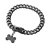 Black Metal Cuban Link Chain Dog Collar with Design Secure Buckle & ID Tag,Strong Stainless Steel Ch
