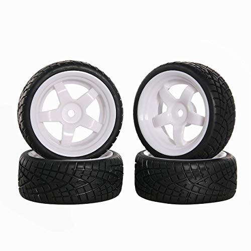 Sharegoo Od 2.55" 12Mm Hex White 5-Spoke Plastic Wheel Rims & Rubber Tires Compatible With Hsp Hpi Rc 1/10 On Road Racing Car #TOP4