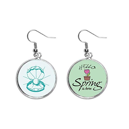 Pendientes de primavera con ilustración de vida marina colgante verde