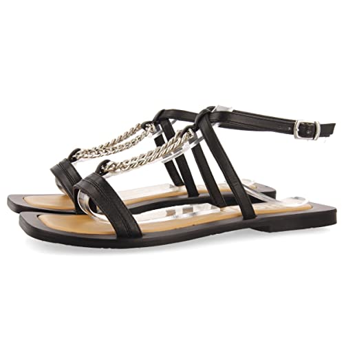 Sandales noires à lanières femme goyave chaussure été plate à chaîne