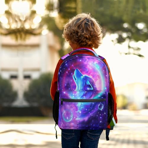 Nerxy Wolf Galaxy Backpack for Girls Boys Animal Bookbag Purple Space Wolf School Travel Laptop Shoulder Bag Large Capacity Casual Daypack Middle High School Bag by Nerxy - Used condition - Image 6