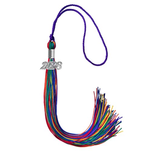 Endea Graduation Mixed Double Color Tassel With Silver Date Drop (Rainbow, 2028)