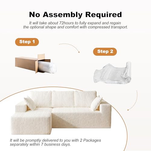 Image of 95 inch Modular Sectional Sofa - Memory Foam Sectional Couches with Deep Seat and Side Pockets，Modular Sofa Couches L-Shape Couch with Chaise, Boneless couches for living room(White, 95 inch+Left Chaise)