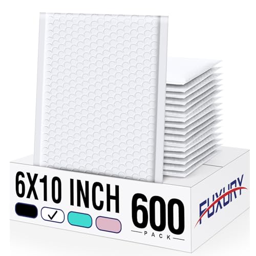 Image of Fuxury Bubble Mailers 6x10 inch 600 Pack White Padded Envelopes Usable Size 6x9 inch Thick Mailing Envelopes Bubble Padded, Shipping Bags for Mailing,Packaging, Small Business, Boutique, Bulk #0