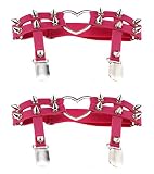 Women Girl Sexy Leather Heart Garters Punk Rock Rivet Stud Leg Ring 2pcs Rose Red