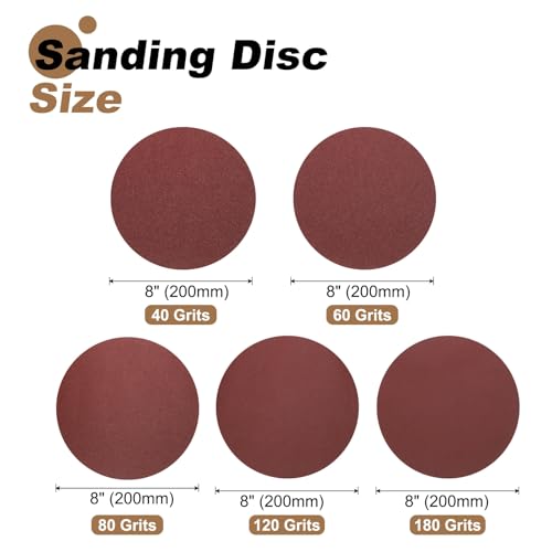 QUARKZMAN 15Stk 200mm Schleifscheiben, 40/60/80/120/180 Körnung Aluminiumoxid Haken Und Schlaufen Klebende Schleifpapiere Runde Schleifblätter Zum Schleifen Von Auto Lack (3Stk Pro Körnung)