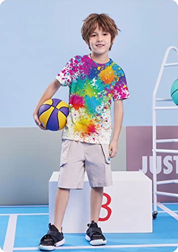 Youth Boys Girls Tie Dye T Shirt Summer Carnival Colorful Print Tees Children Party Sport Casual Tops Size 9-12T #TOP3